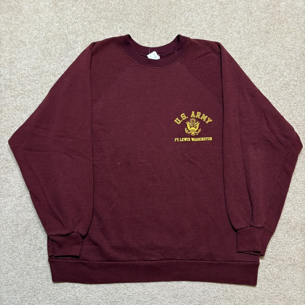 Vtg 70s US Army Sweatshirt Mens XL Maroon Ft Lewis Washington Crewneck Artex